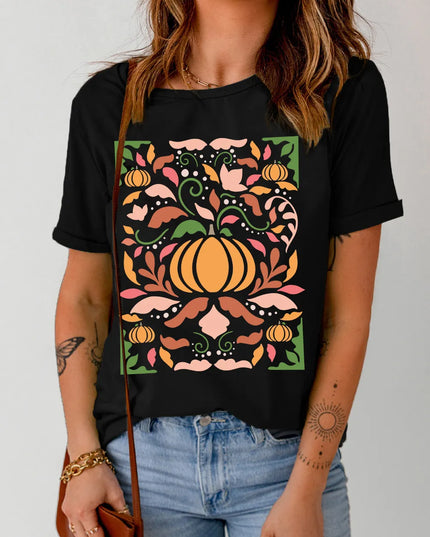 Graphic Round Neck Short Sleeve T-Shirt Black