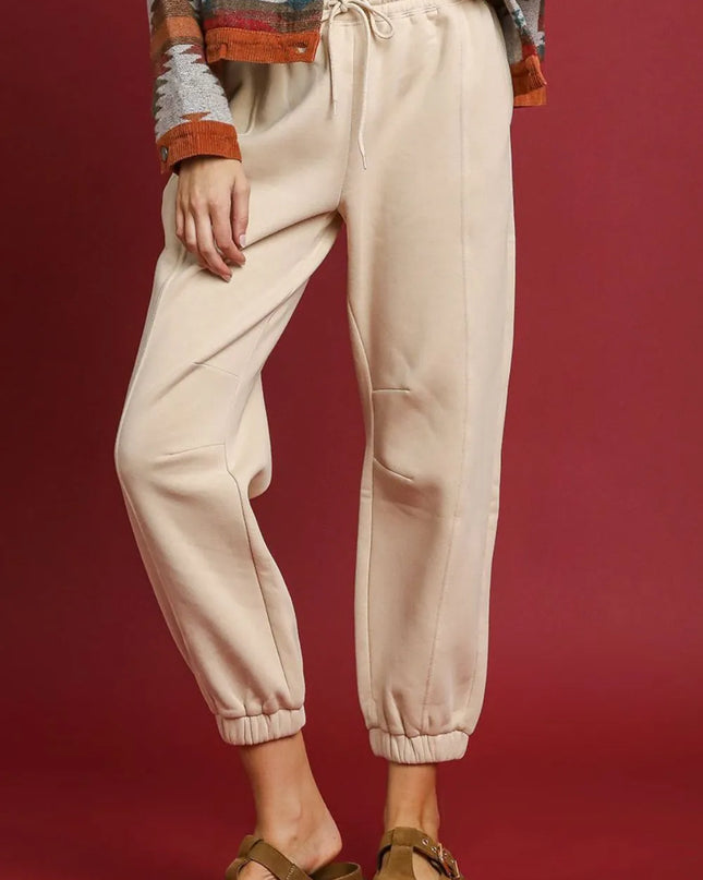 Umgee Fleece Jogger Pants with Drawstring SAND