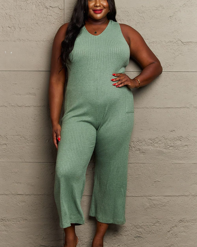HEYSON Don't Get It Twisted Full Size Rib Knit Jumpsuit Sage