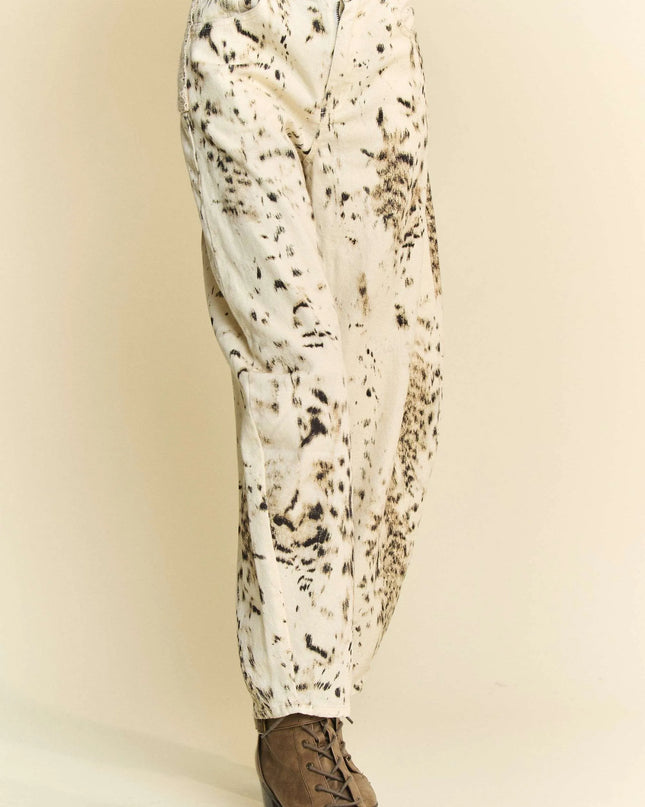 Davi & Dani Abstract Tie Dye Dot Lace Detail Barrel Pants