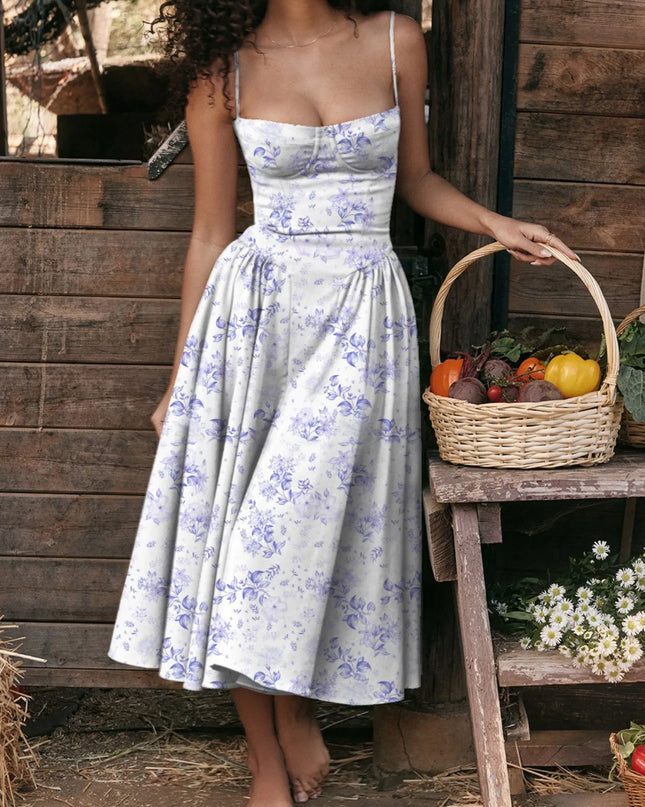 Ruched Sweetheart Neck Cami Dress Purple Floral