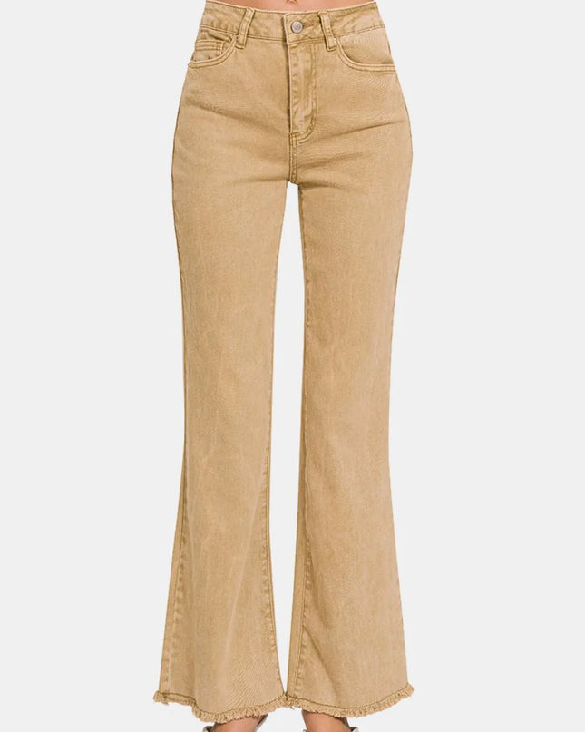 Zenana Acid Washed Frayed Hem Bootcut Jeans