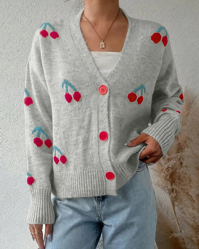 Cherry Button-Up Knit Cardigan