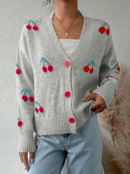 Cherry Button-Up Knit Cardigan