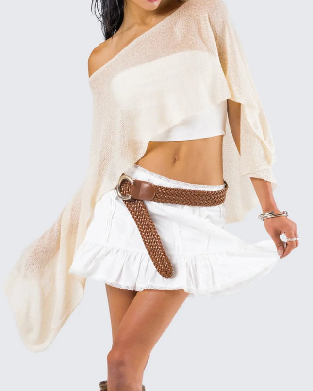 Boat Neck Long Sleeve knit Cover Up