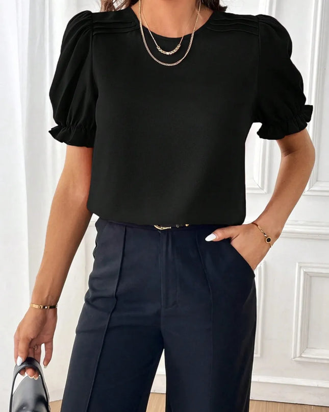 Round Neck Flounce Sleeve Blouse 