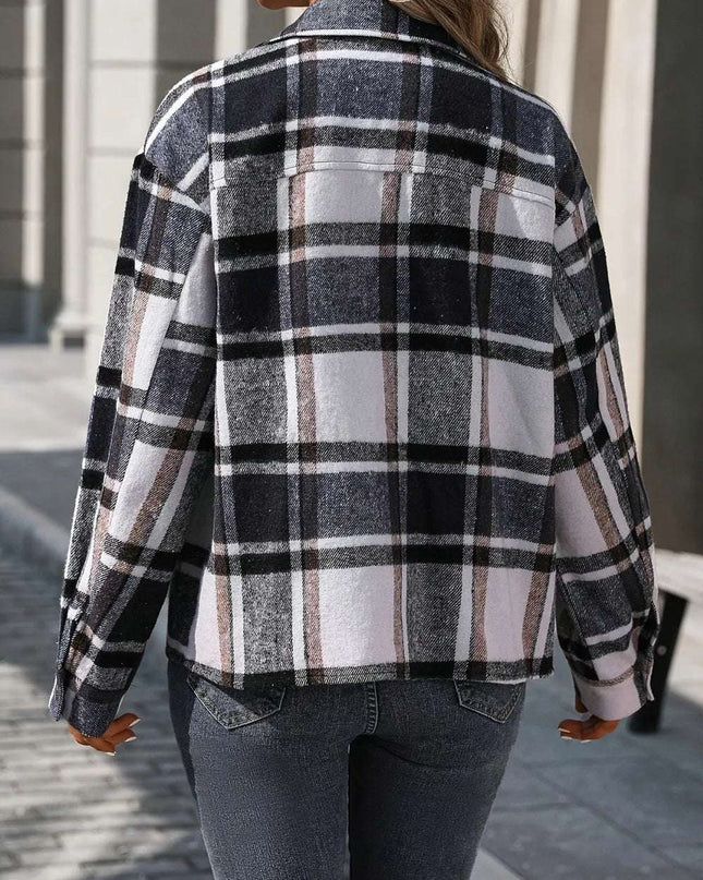 Plaid Button Up Drop Shoulder Jacket