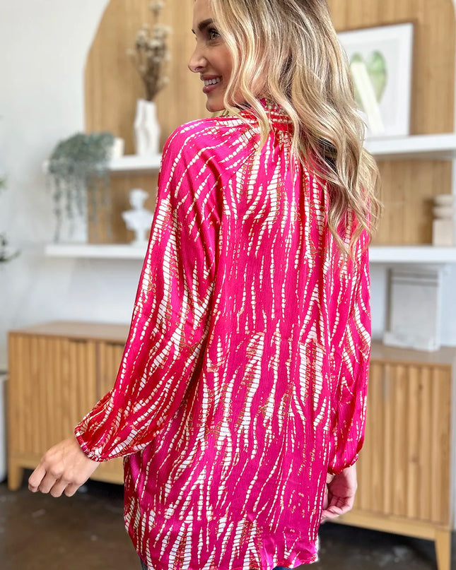 Double Take Full Size Printed Button Up Long Sleeve Shirt