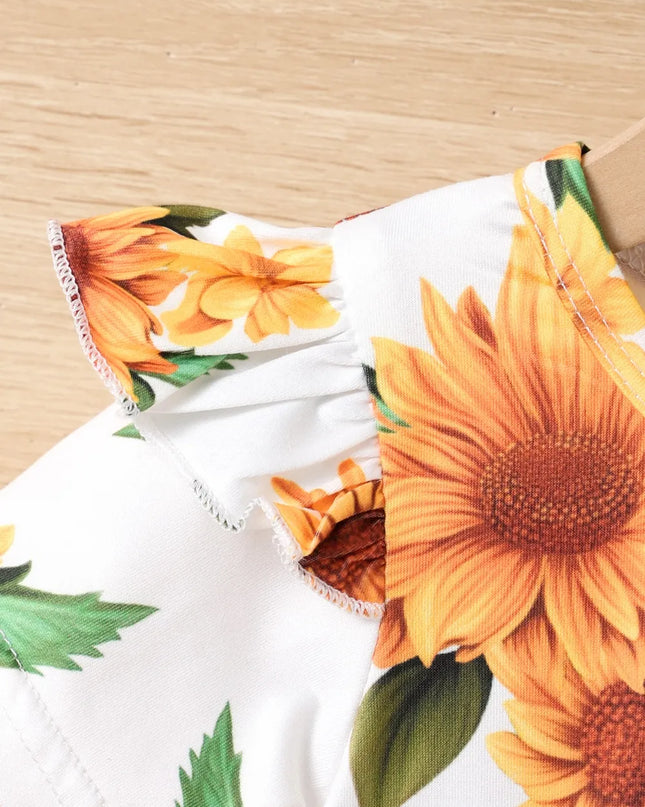 Children's Sunflower Ruffled Short Sleeve Top and Shorts Set