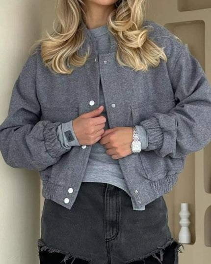 Casual Cropped Snap-Down Jacket Dark Gray