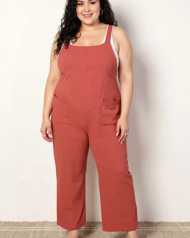 Perfee Wide Leg Overalls with Front Pockets Orange-Red