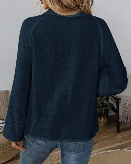 Paisley Pattern Notched Long Sleeve Blouse