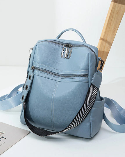 Leather Multi-Compartment Backpack Bag Blue One Size