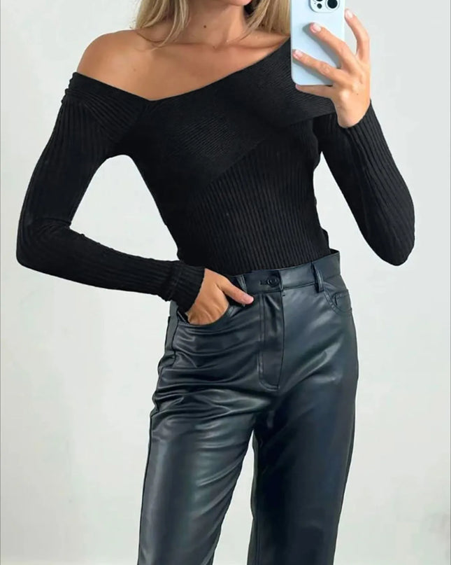 Off-Shoulder Ribbed Knit Top