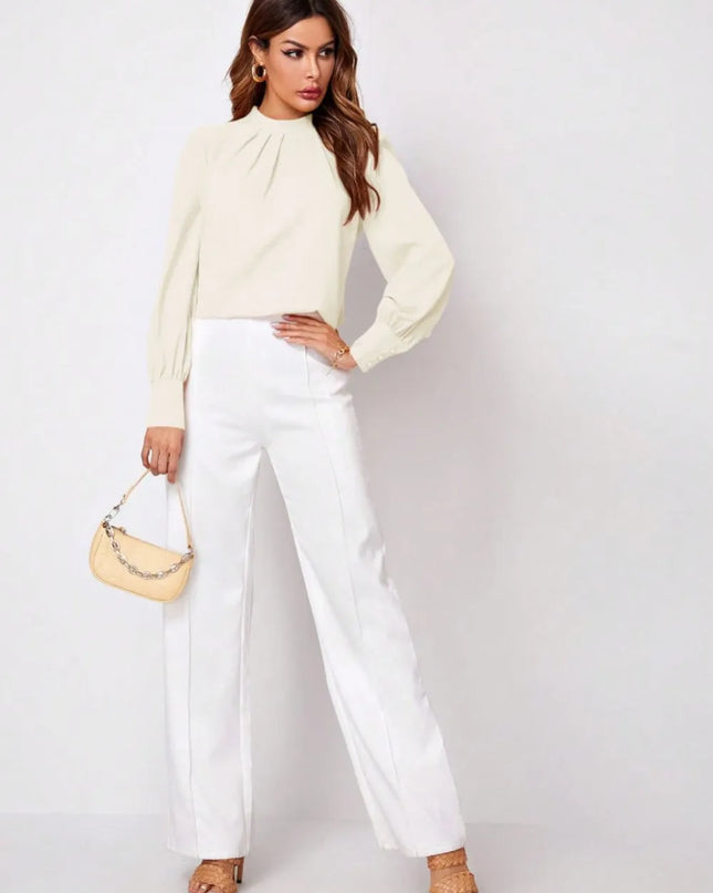 Ruched Mock Neck Long Sleeve Blouse 
