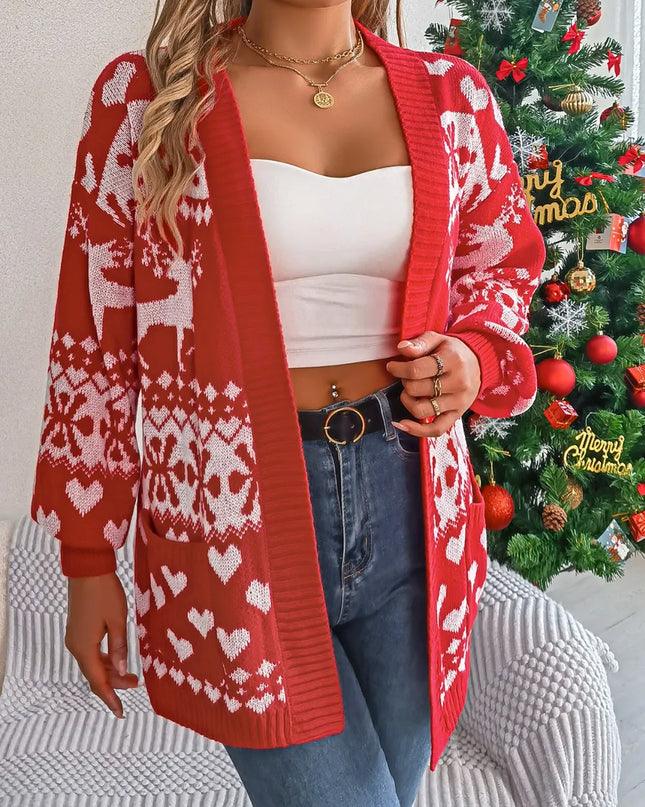 Pocketed Open Front Long Sleeve Cardigan