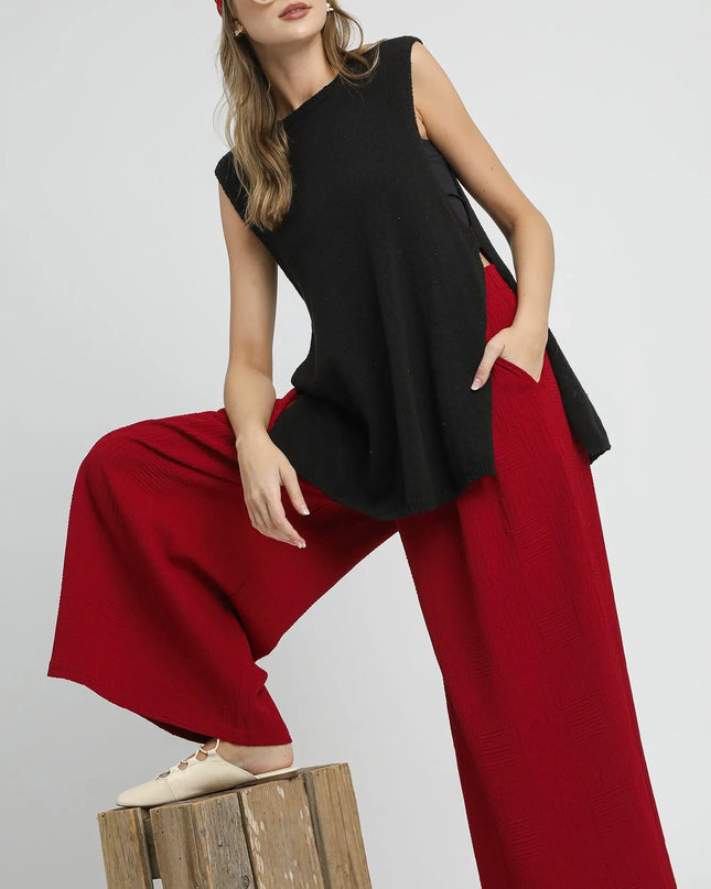 Umgee Elastic Waist Wide Leg Pants