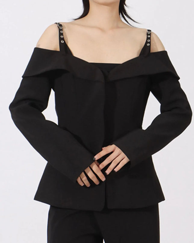 Ruffled Cold Shoulder Long Sleeve Outerwear