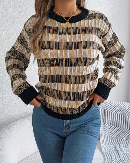Striped Round Neck Long Sleeve Sweater