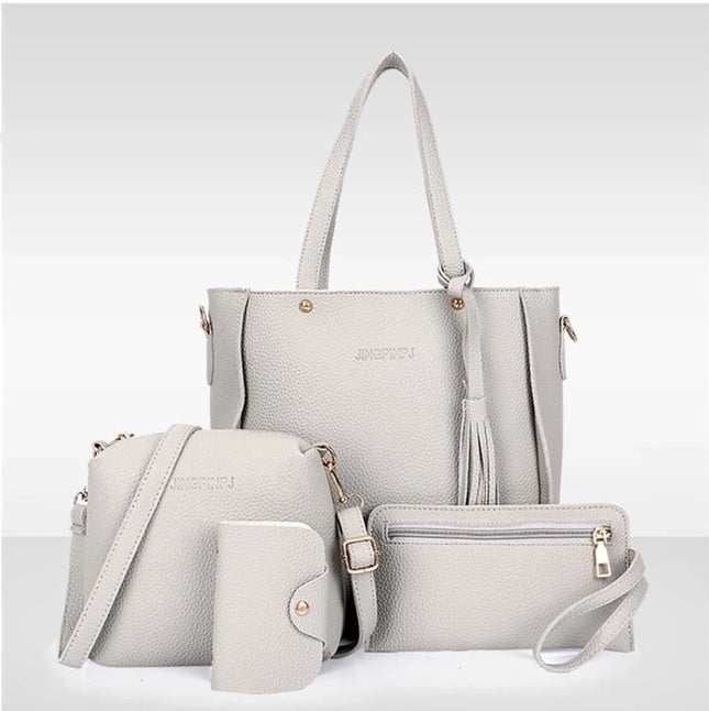 Women's Medium Pu Leather Solid Color Vintage Style Classic Style Bucket Zipper Bag Sets Beige