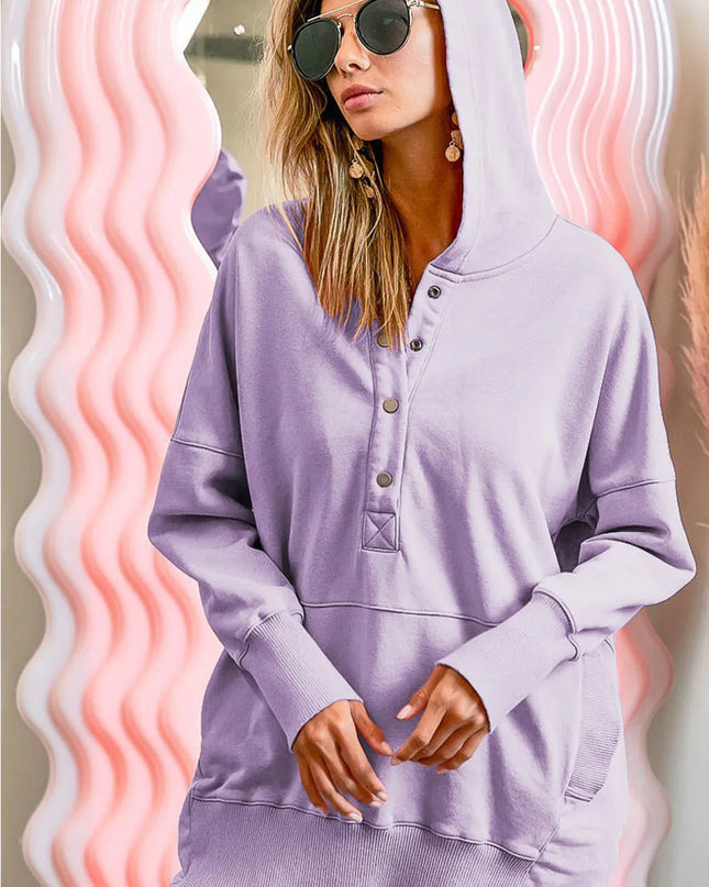 BiBi Half Snap Dropped Shoulder Hoodie LAVENDER