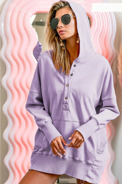 BiBi Half Snap Dropped Shoulder Hoodie LAVENDER