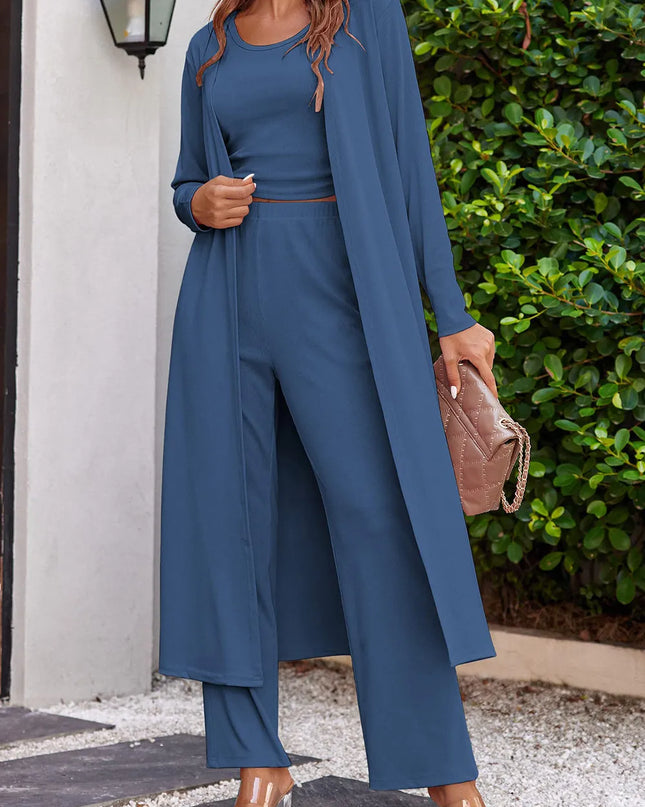 Drawstring Tank, Long Sleeve Cover Up and Pants Set