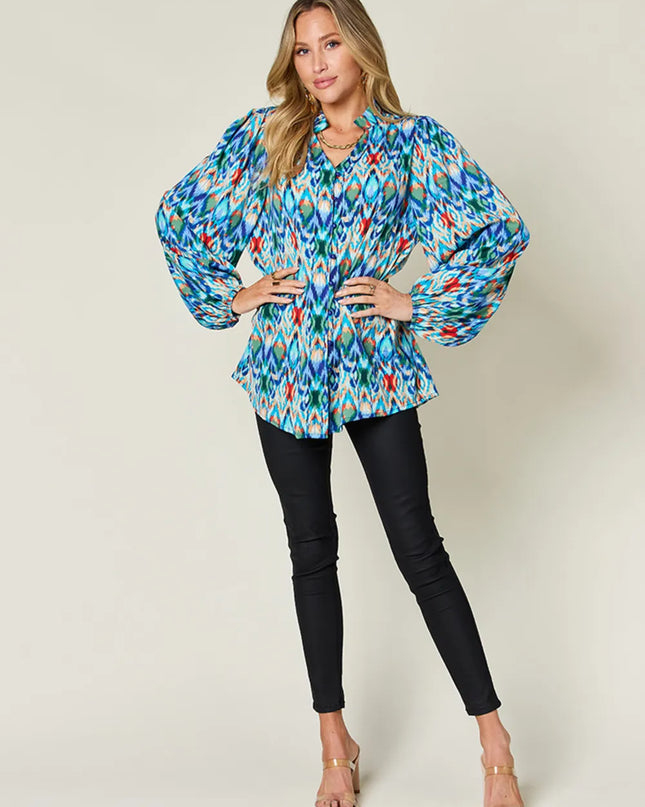 Double Take Full Size Printed Balloon Sleeve Blouse
