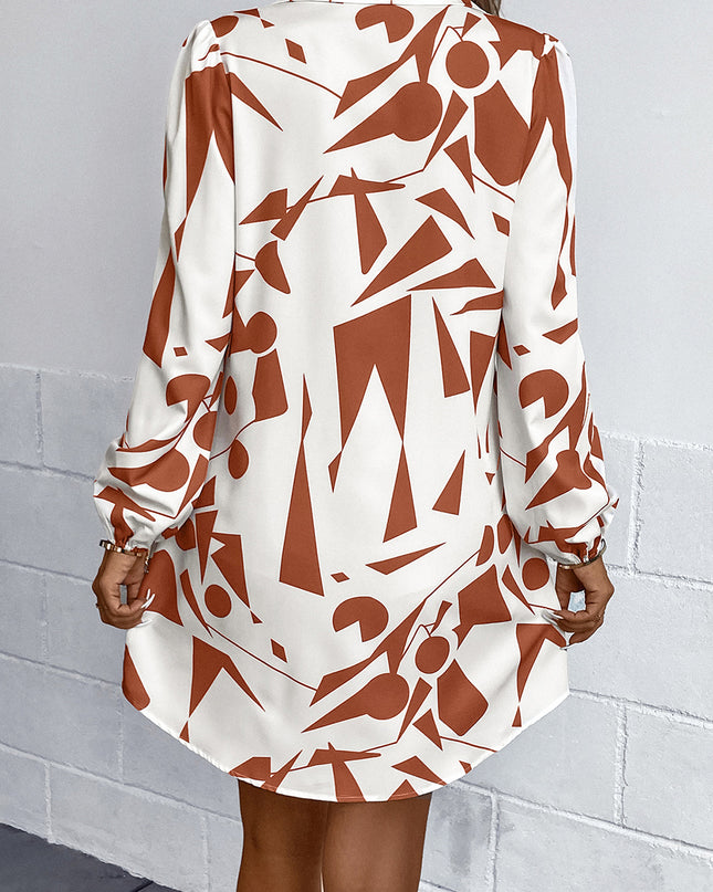Geometric Long Sleeve Shirt Dress