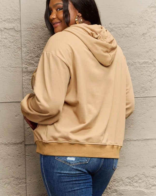 Full Size Zip Up Long Sleeve Hooded Jacket