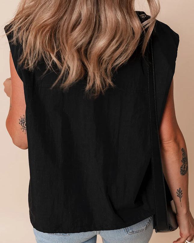 Pocketed Zip Up Vest Coat