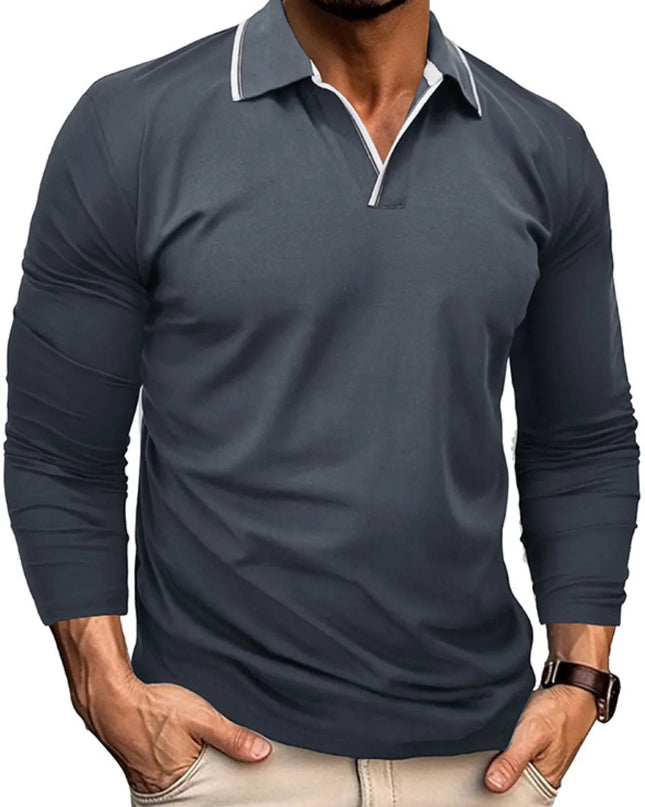 Men's Classic Long Sleeve Polo Shirt Dark Gray