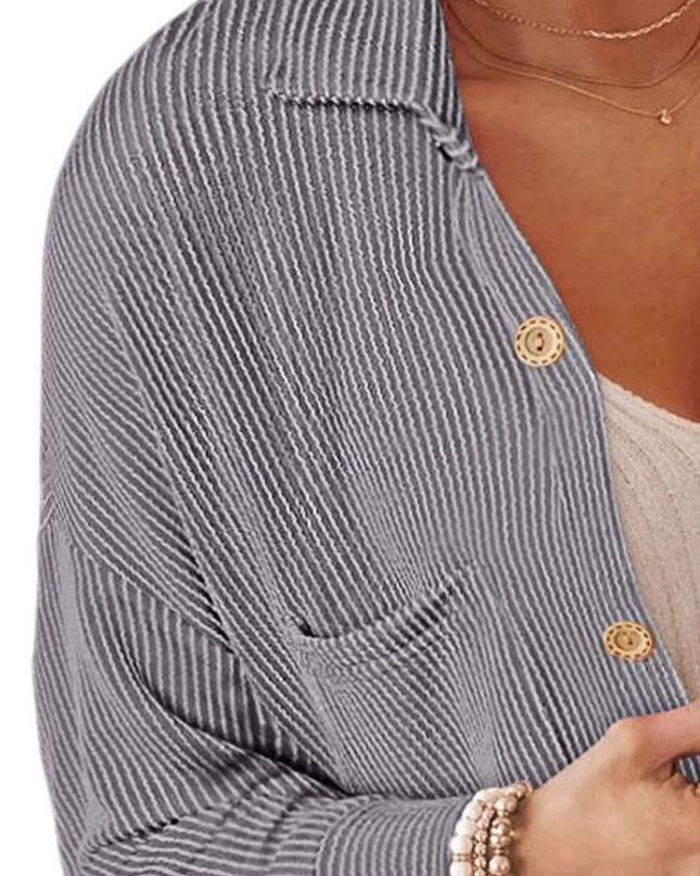 Striped Collared Neck Long Sleeve Shirt
