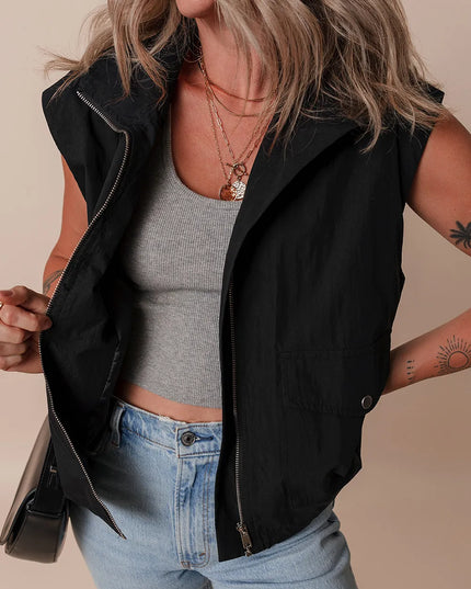 Pocketed Zip Up Vest Coat