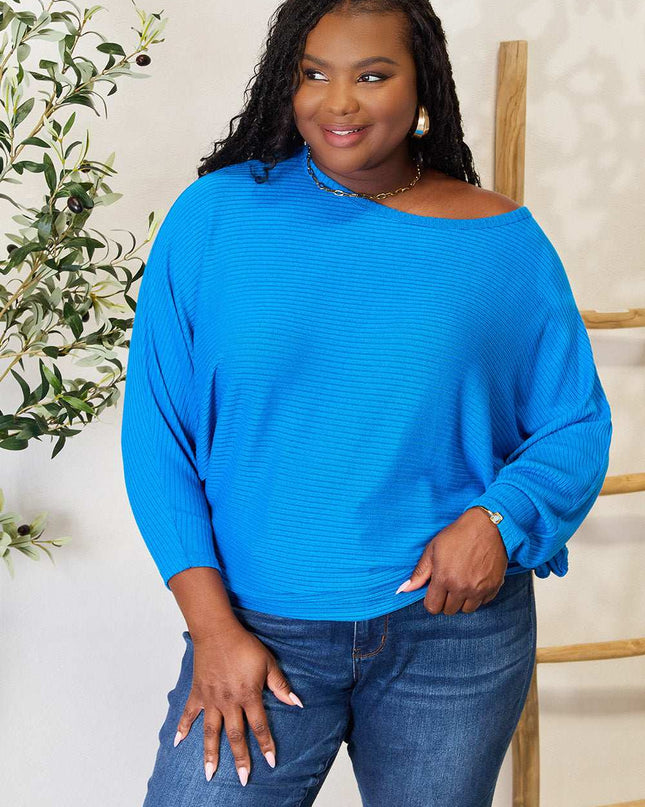 Zenana Full Size Round Neck Batwing Sleeve Blouse