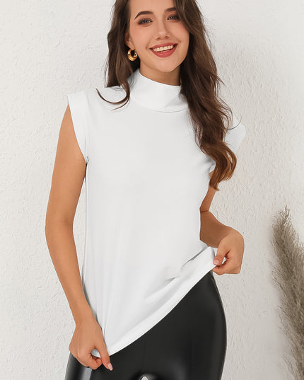 Mock Neck Cap Sleeve Blouse White