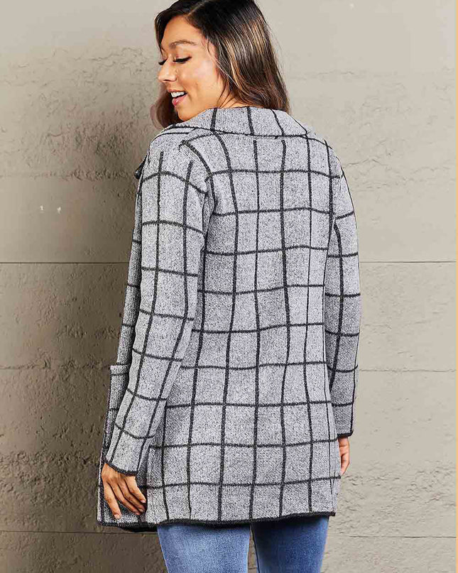 Printed Open Front Lapel Collar Cardigan with Pockets