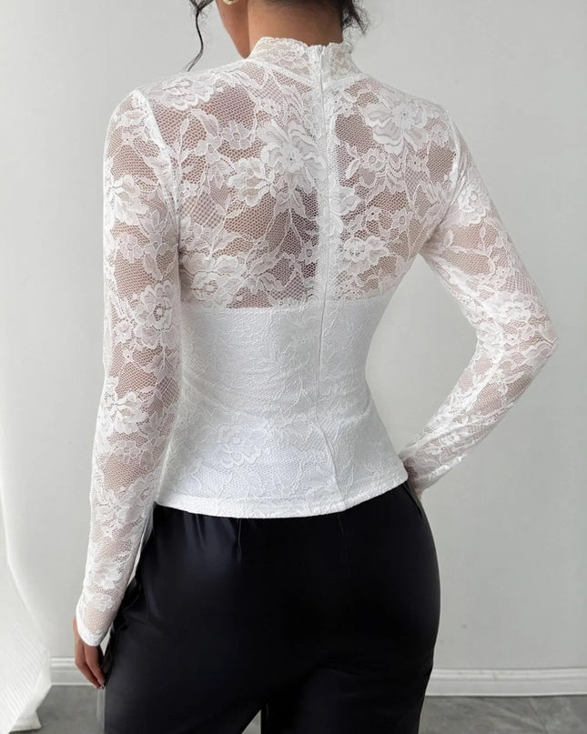 Mock Neck Long Sleeve Lace Top