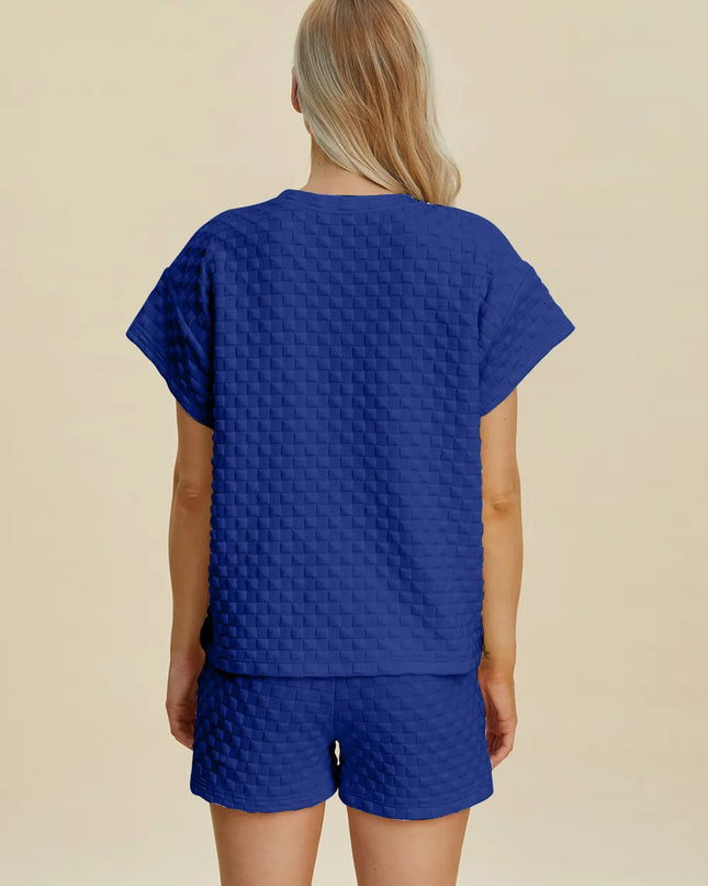 Double Take Full Size Texture T-Shirt and Shorts Set