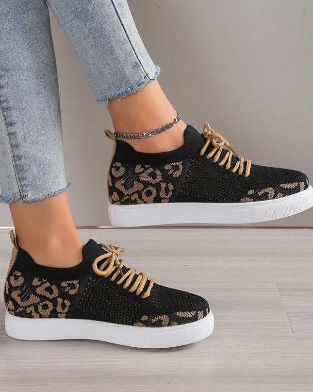 Lace-Up Leopard Flat Sneakers 