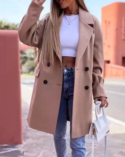 Full Size Double-Breasted Wool Coat Plus Size