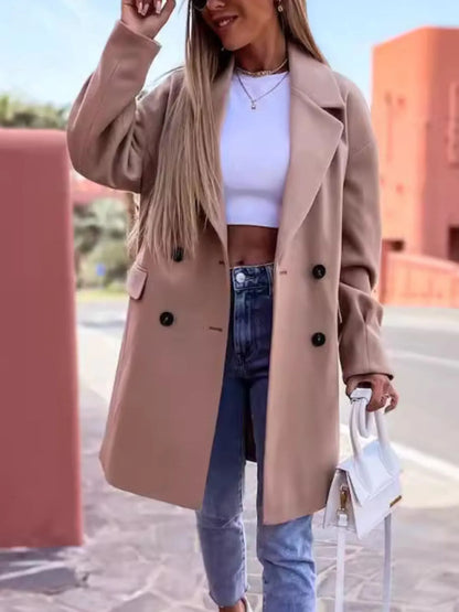 Full Size Double-Breasted Wool Coat Plus Size