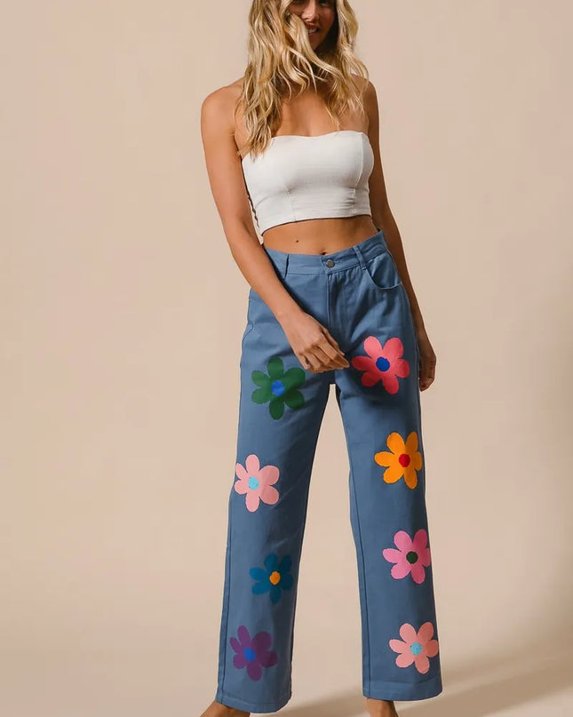BiBi Flower Print Straight Legs Pants