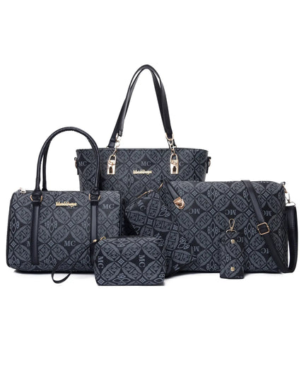 6-Piece Geometric Pattern Bag Set Gray onesize