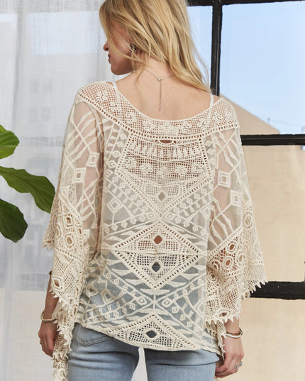 ADORA Boat Neck Crochet Lace Cover Up 