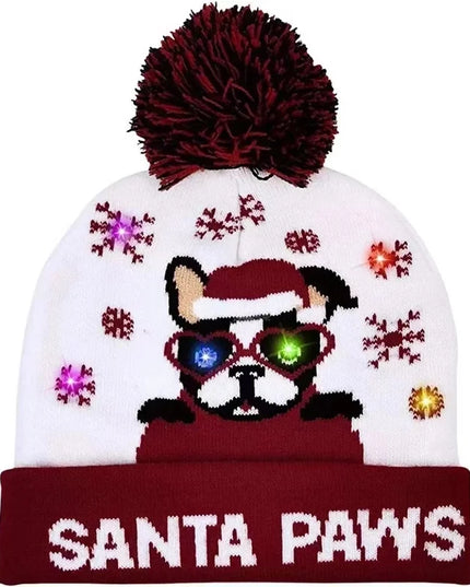 Autumn And Winter Fashion Christmas Hat Colorful Luminous Warm Adult With Ball Hat Christmas LED Light Knitted Hat Christmas Puppy