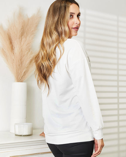 Simply Love Graphic Dropped Shoulder Round Neck Sweatshirt