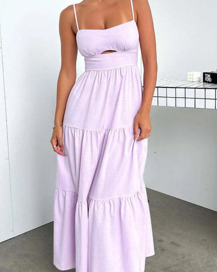 Cut-Out Tiered Dress with Spaghetti Straps Pink Purple