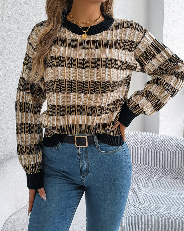 Striped Round Neck Long Sleeve Sweater