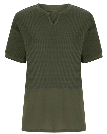 Texture Notched Short Neck T-Shirt